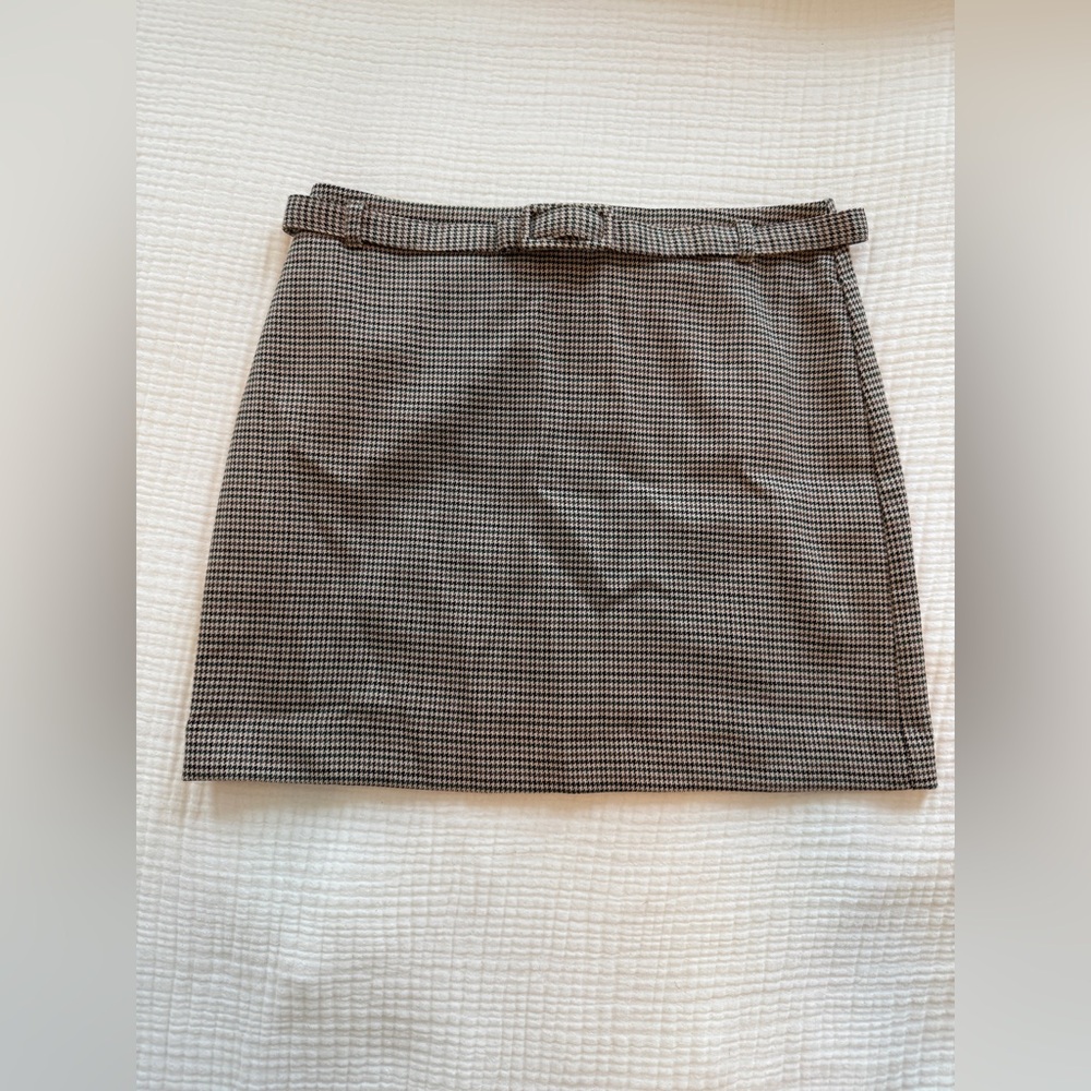 Mango - Belted Plaid Mini Skirt - XS